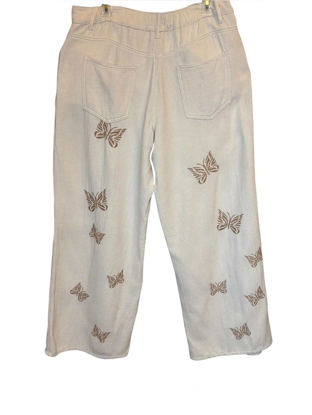 POL Embroidered Butterfly Wide Leg Trousers Medium Boho Cotton Cottagecore - Picture 3 of 12